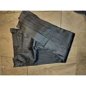 Men's Genuine Leather Pants Black Straight Leg Lined Motorcycle Biker